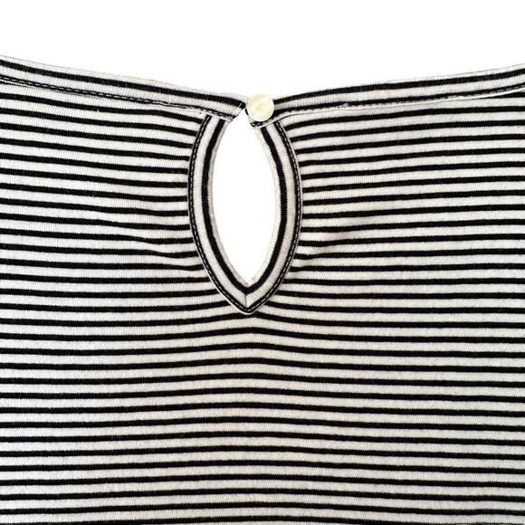 TALBOTS Petite Small Ruched 3/4 Sleeve Boat Black White Stripe Tee Top Women's - Picture 3 of 13